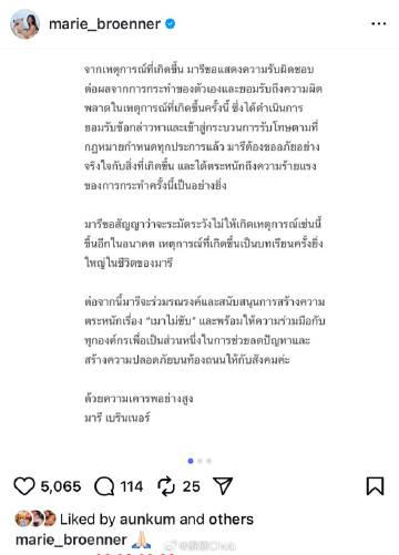 Marie Broenner首度发声：承认酒驾过错，誓言投入公益！