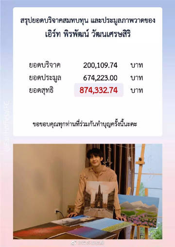 Earth Pirapat慈善拍卖筹近90万泰铢 捐赠医疗设备回馈医院获赞