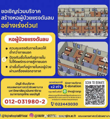 Punpun Sutattaa捐百万泰铢建设负压病房 并为医护提供食物助抗疫