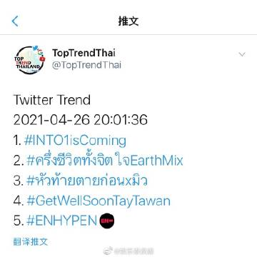 INTO1话题登顶泰国推特热搜并冲上全球趋势 高卿尘与尹浩宇受关注