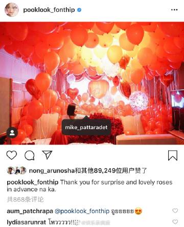 Mike Pattaradet疑与Pooklook Fonthip情人节互动放闪 引发恋情猜测
