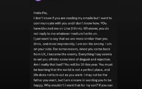 晒父亲关心来信！Psi Scott控诉父亲知情却无作为