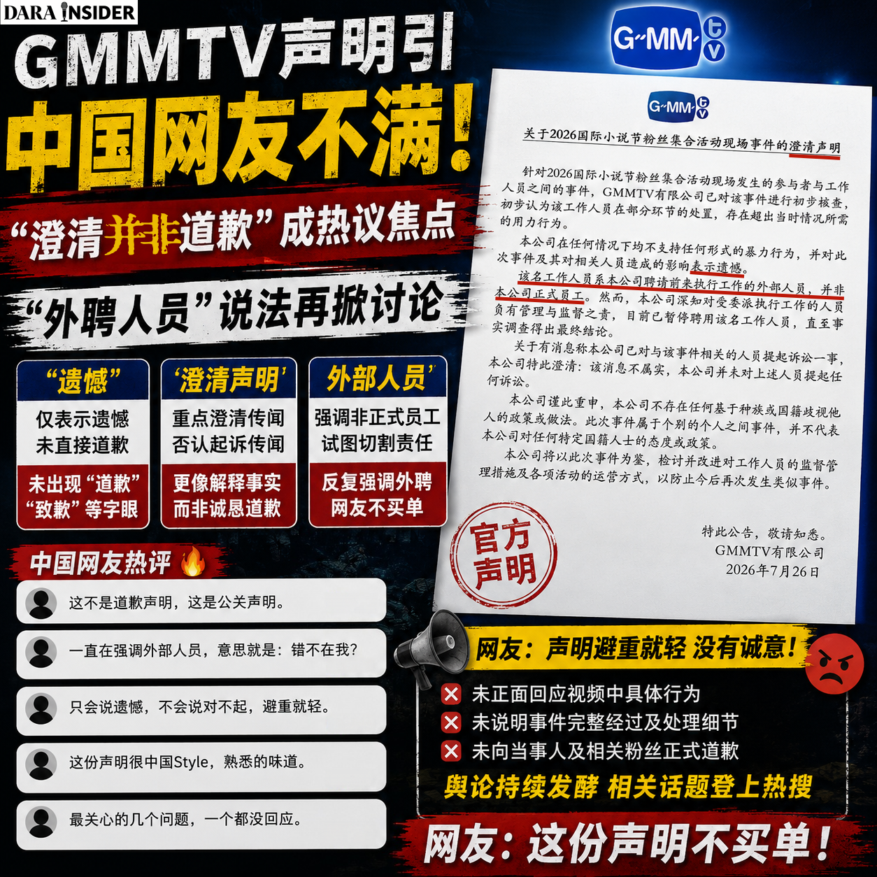 GMMTV声明引中国网友不满！“澄清并非道歉”成热议焦点 外聘人员说法再掀讨论