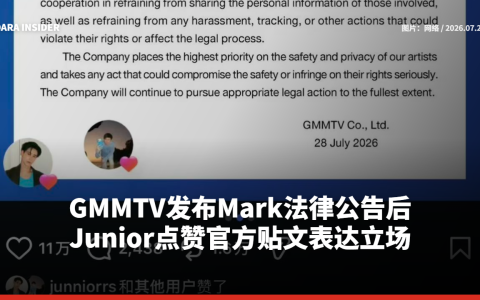 GMMTV发布Mark法律公告后 Junior点赞官方贴文表达立场
